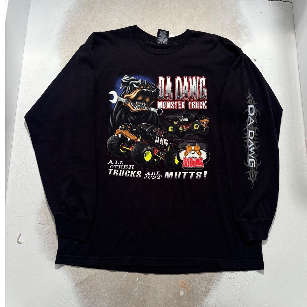 Da Dawg Monster Truck Graphic Long Sleeve Shirt Black Mens XL Rottweiler Tee